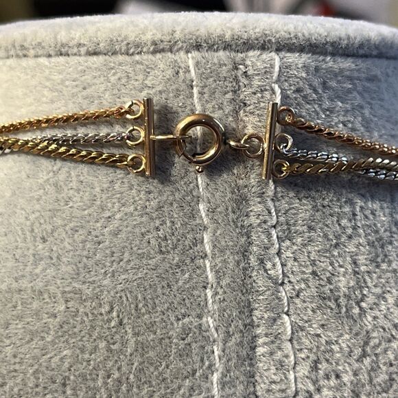 Vintage Krementz 3 Strand Multi Tone Chain Necklace Rose, Yellow Gold & Silver - Picture 7 of 8